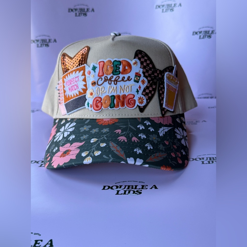 Custom iced coffee floral canvas hat